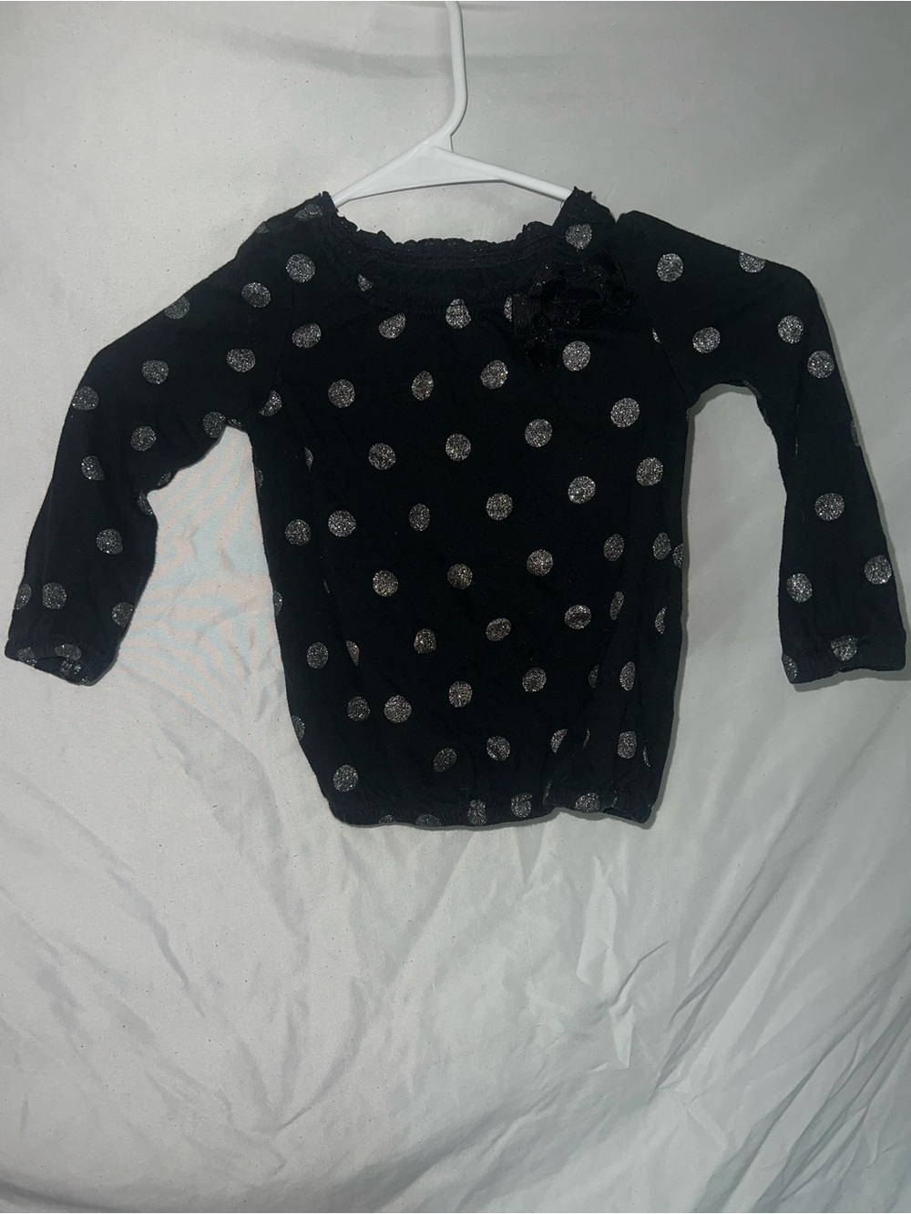 Cherokee Black Long Sleeve Top with Silver Polka Dots